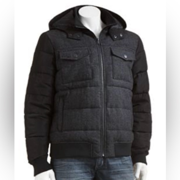 Marc Anthony Other - Marc Anthony Men’s Quilted Puffer Jacket Wool Herringbone Black XXL Hooded